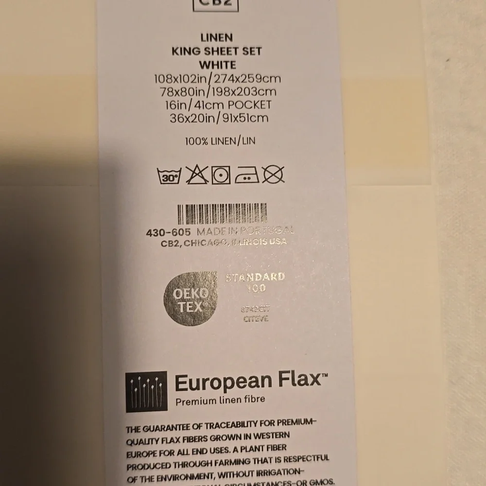 Classic EUROPEAN FLAX™-Certified Linen White King Sheet Set,Retail Price $309.00